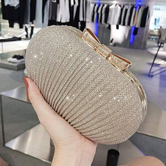 Luxury Glitter Evening Clutch gold Bag -purse Elegant Shell Design for woman - Picture 1 of 6